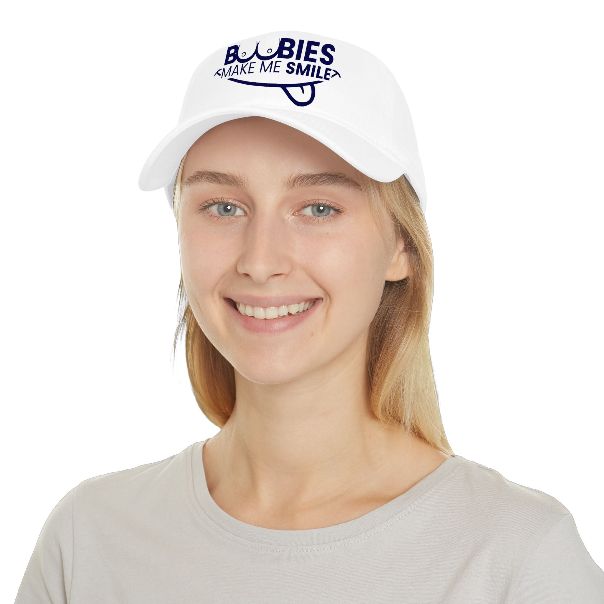 Low Profile Baseball Cap - "Boobies Make Me Smile" Funny Novelty Hat