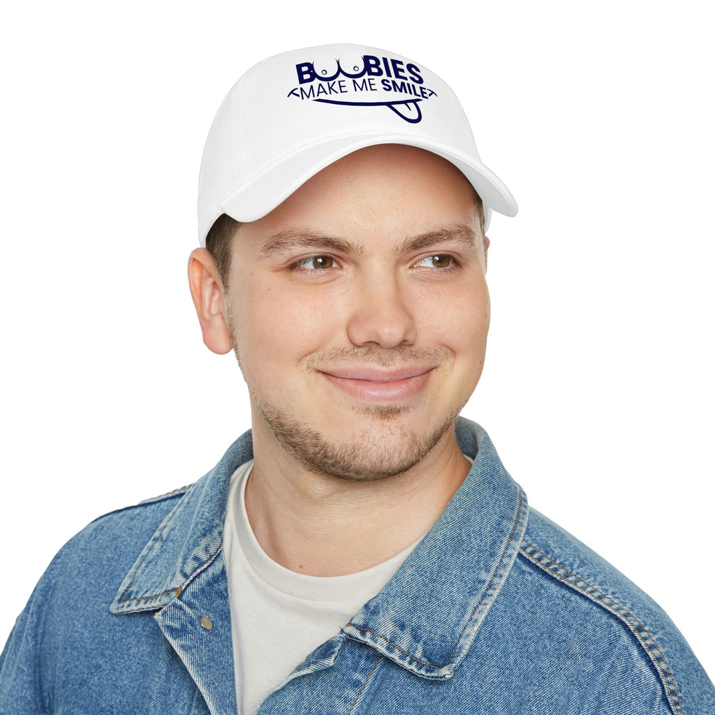 Low Profile Baseball Cap - "Boobies Make Me Smile" Funny Novelty Hat